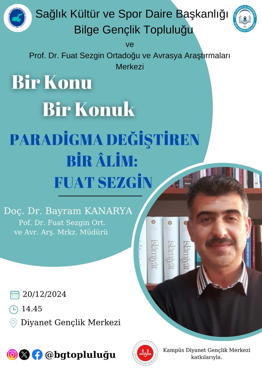 Müsait olan herkesi bekleriz. ✨

Not: Kitap çekilişimiz olacaktır.
#yyü 
#bilgegençliktopluluğu