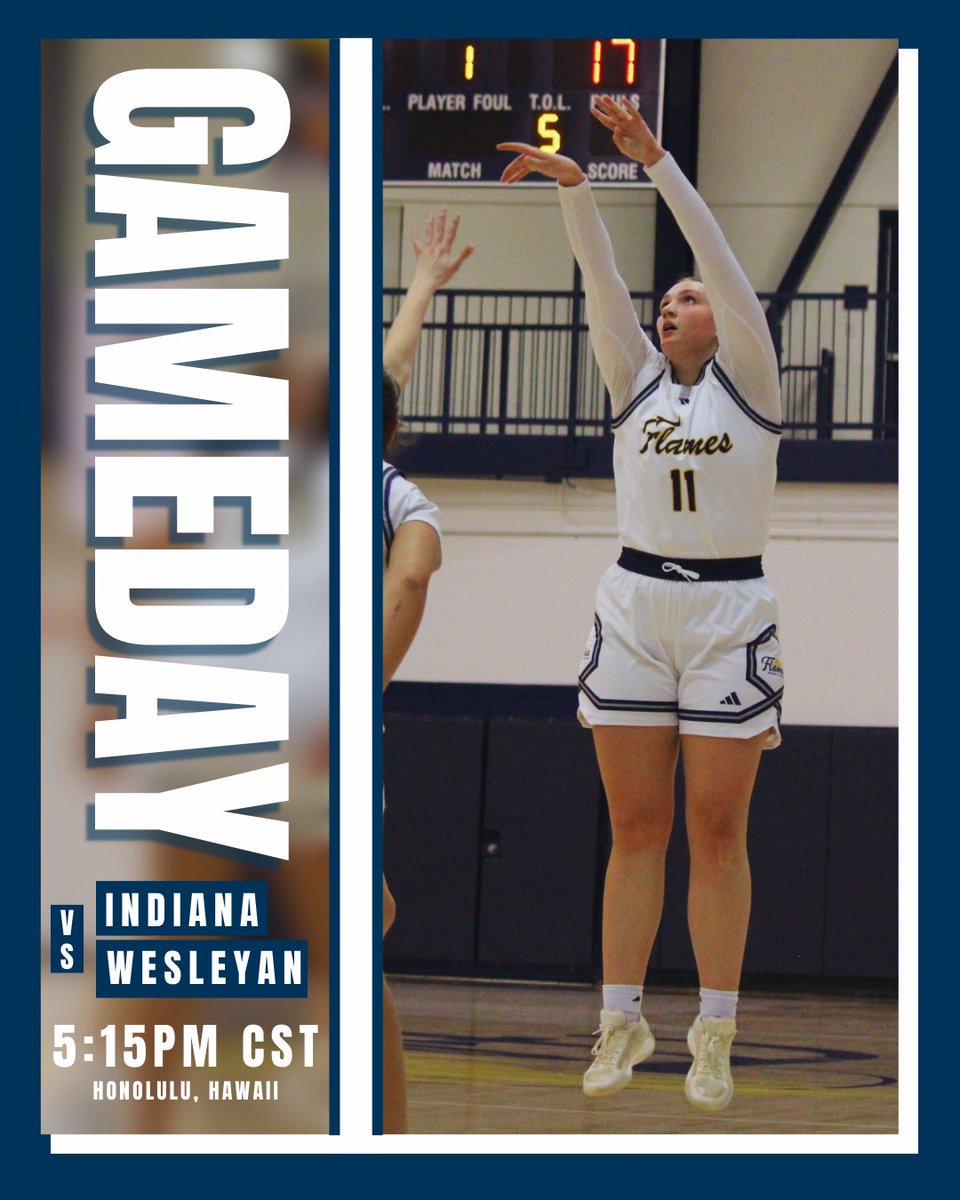 Aloha, Flames facing the #2 team in the country🔥🌺

🆚Indiana Wesleyan
📍Honolulu, HI
⏰ 5:15 PM CST
📺 passthaballlive.com/category/live-…
