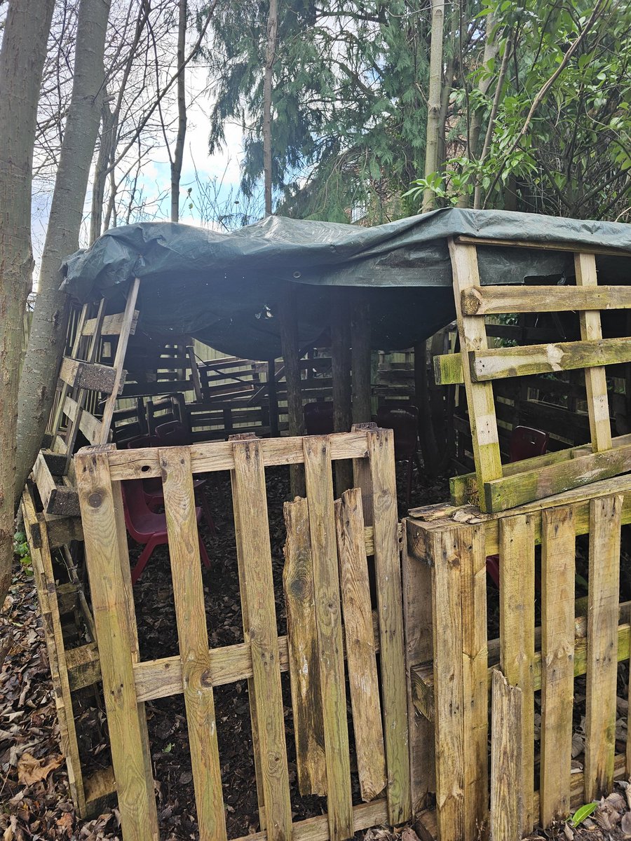 Den Building club invited me for festive hot chocolate in their den!A group of students, meet on Monday after school &amp; have worked together to build this amazing construction!They'd really like to build a hen house next.I think they'll expect hens as well!🫣 <a href="/QueensburyAcad/">Queensbury Academy</a>