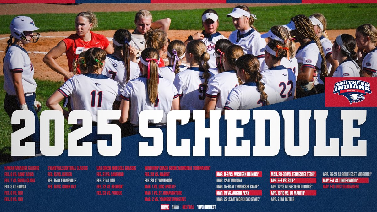 🚨 𝟮𝟬𝟮𝟱 𝗦𝗖𝗛𝗘𝗗𝗨𝗟𝗘 𝗗𝗥𝗢𝗣 🚨

<a href="/USISOFTBALL/">USI SOFTBALL</a> will be all over the map in 2025! The championship season schedule is here. The Screaming Eagles will be home for 16 games, including five <a href="/OVCSports/">Ohio Valley Conference</a> series.

🔗 bit.ly/3P4aMV2

🦅🥎 #GoUSIEagles #OVCit