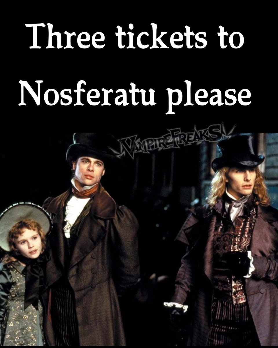 VampireFreaks's tweet photo. Who's going to see Nosferatu?
We are so excited to go watch it! 🧛
#Nosferatu #Vampire #VampireMeme #VampireFreaks https://t.co/rjwE9MlodV