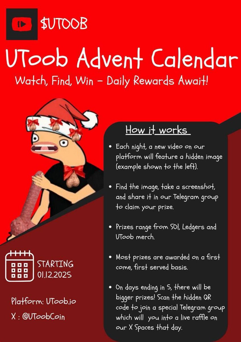 The UToob Advent calendar isnt going anywhere...... until its finished in 6 days!!

 we are back again today with a fresh new video from one of the @utoobcoin partners. 
Make sure you keep an eye out for the daily clue they are dropping roughly 12 hours before the video gets