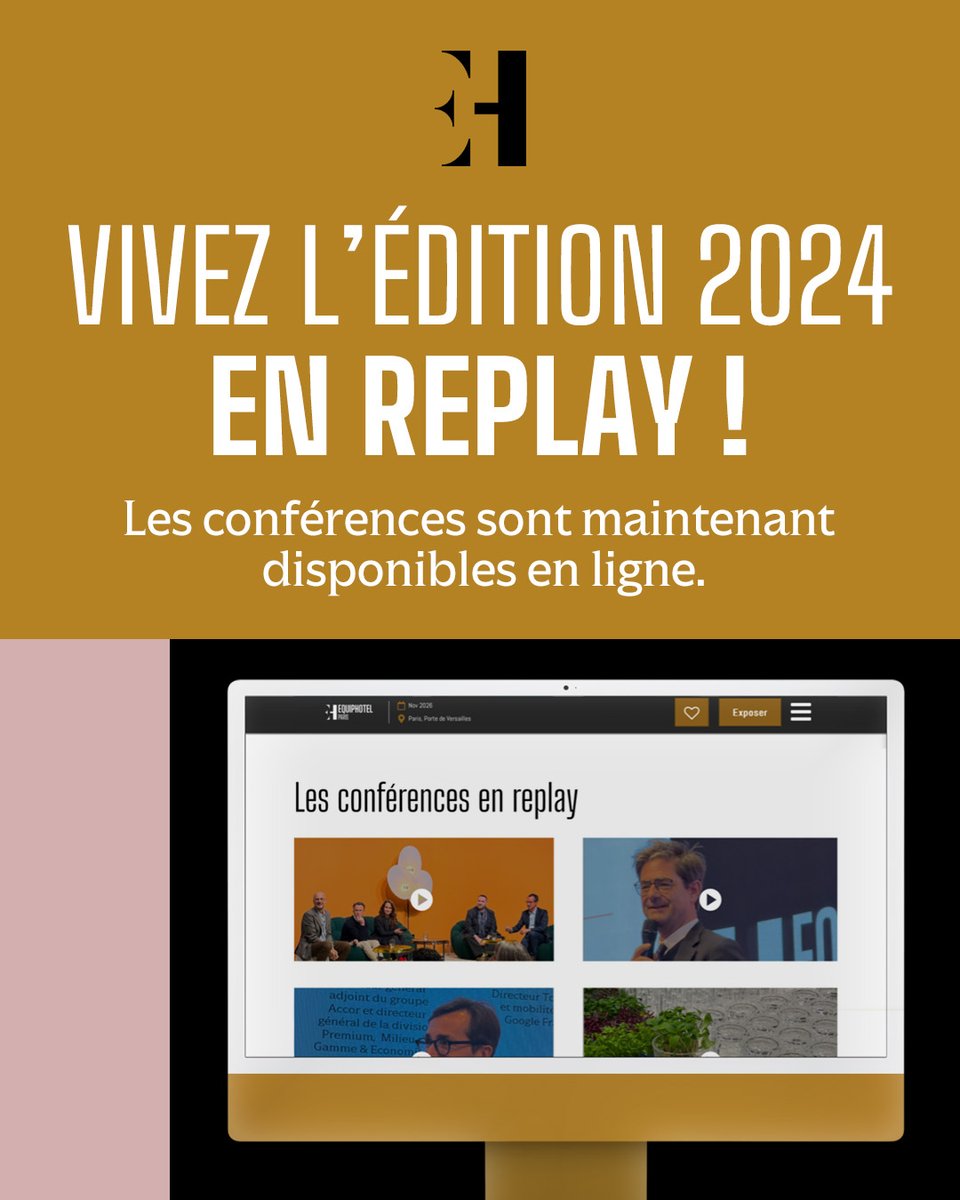 WATCH NOW !🍿

Les conférences d’EquipHotel 2024 sont désormais disponibles en replay !
Ca se passe ici 🎥 ehonline.eu/conferences-eq…

Revivez les échanges riches d’enseignements autour des tendances design, innovations technologiques, et des enjeux de l’hospitalité de demain.