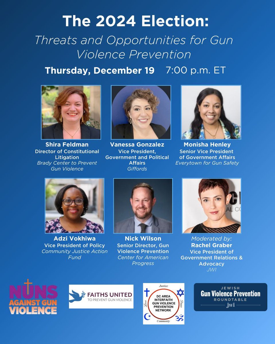 With an incoming Administration and Congress that are expected to prioritize gun access over public health and safety, many gun violence prevention advocates—including those from faith communities—are asking, what comes next? 

RSVP for tonight's webinar: buff.ly/401SxG4