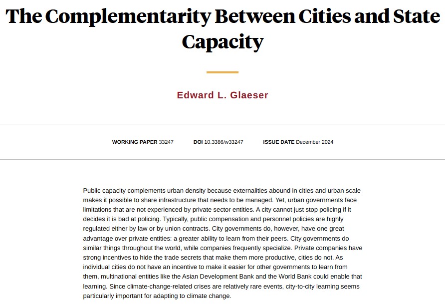 Cities have advantages in public service delivery through shared infrastructure and peer learning, though they face regulatory constraints that private entities don't, making international organizations crucial for facilitating knowledge exchange, from Edward L. Glaeser