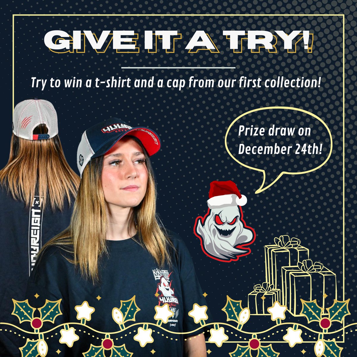 CHRISTMAS GIVEAWAY 🎁❄️

It’s almost Christmas time!! 🎅
So here is our little present for one of you:

A t-shirt and a cap from our first collection! 🤩

Give it a try! 🍀

1️⃣ Like 
2️⃣ Tag 2 friends
3️⃣ Follow 
4️⃣ Repost

Prize draw on December 24th! 📆

#Giveaway #Christmas