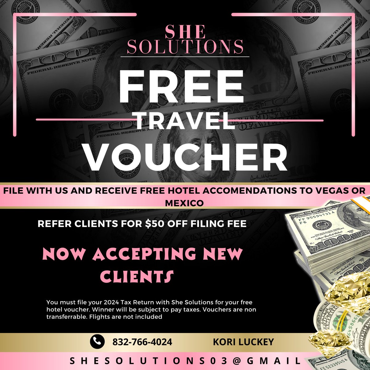 shesoluckey's tweet image. Looking for a new TAX PROFESSIONAL 👀here I go 🩷 ayes I’m giving away free hotel accommodations. That’s what you get with your Tax Bae is a Travel Agent. 832-766-4024 call to lock in with me for the upcoming tax season 🤑 #taxprofessional #incometax #freetrip #taxrefunds