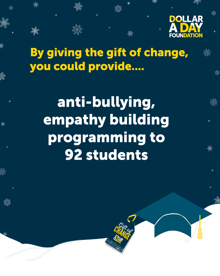 #Didyouknow that $1 a day for a year can fund an anti-bullying, empathy-building workshop for 92 youth? 

By becoming a Dollar-a-Dayer, you can help build empathy and spread kindness in classrooms across the country 💪

👉 adollaraday.ca/donate

#adollaraday #holidaygiving