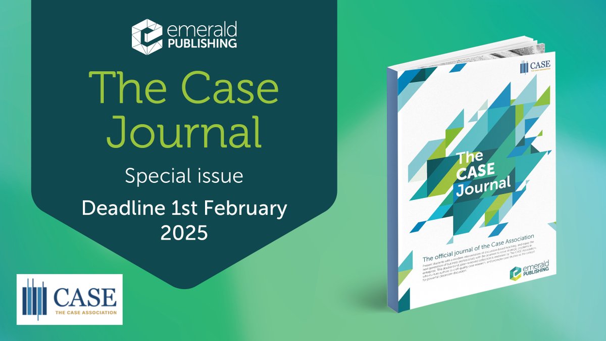 Don't miss out! The CASE Journal and CASE Association are seeking outstanding research articles for a special issue on the teaching case method. Submit here bit.ly/3ZMjRYw. #CallForPapers #EmeraldPublishing