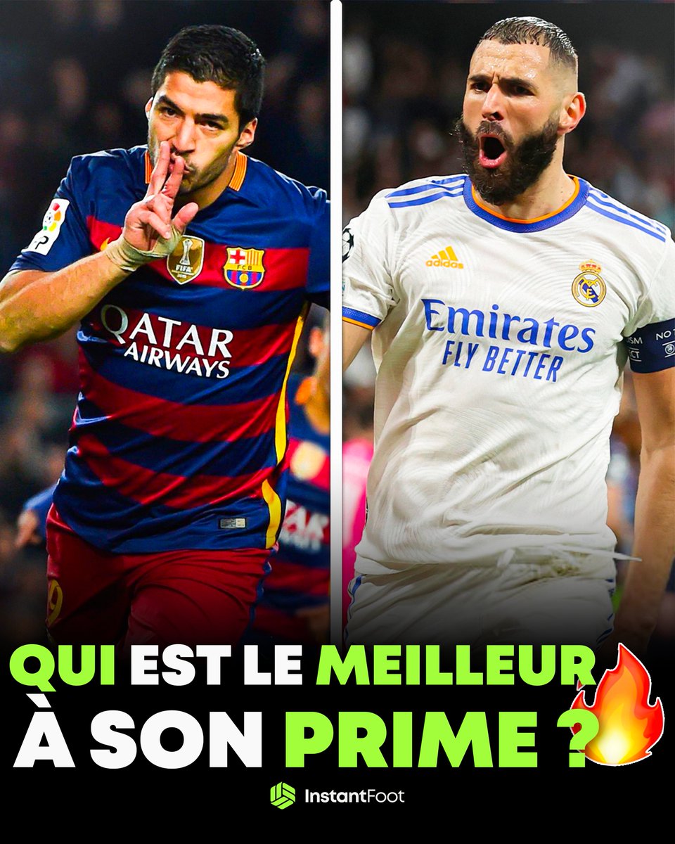 lnstantFoot's tweet photo. 🚨 𝗟𝗘 𝗗𝗘́𝗕𝗔𝗧 𝗗𝗨 𝗝𝗢𝗨𝗥 ! ⚔️

🇫🇷 Karim Benzema (2021/2022) : 44 buts et 15 passes décisives en 46 matchs avec le Real Madrid. 
Patron des Merengues et vainqueur de la Ligue des Champions, de la Liga et de la Supercoupe d'Espagne. Bref, le Ballon d'Or du peuple.

🇺🇾 Luis Suarez (2015/2016) : 59 buts et 24 passes décisives en 53 matchs avec le Barça (WOW). 
Un véritable tueur devant les cages. Vainqueur de la Liga, la Coupe du Roi, la Supercoupe d'Europe et de la Coupe du Monde des Clubs. 
Il remporte le Soulier d'Or à la fin de la saison.

Faites votre choix ! 🔥👇