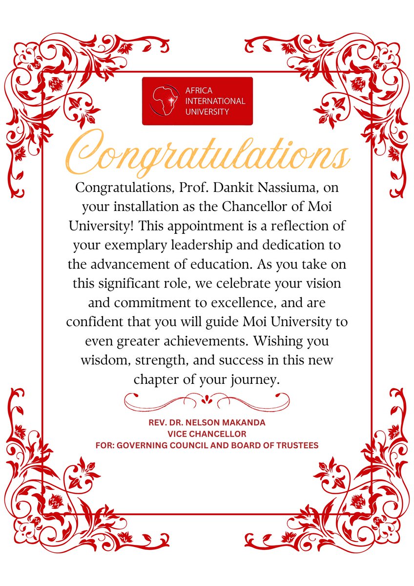 We celebrate together with my Predecessor, the former Vice Chancellor Prof. Dankit Nassiuma for this great milestone. May the Lord go before you and guide you in this new responsibility.