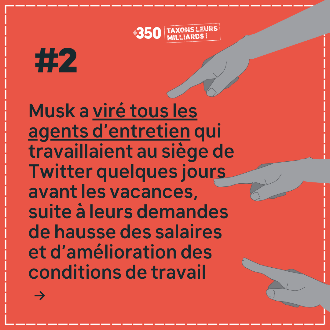 350France's tweet photo. 🤑 Jour 23 - Calendrier de l'Avent #TaxonsLeursMilliards 🤑

Aujourd'hui, nous partageons 4 faits peu réjouissants sur Elon Musk &amp; son (non) respect des droits des travailleurs

Mettons fin à cette impunité! Ensemble exigeons la taxation des ultra-riches:  https://t.co/loeEmmcM1u https://t.co/gQqjNTvUbt