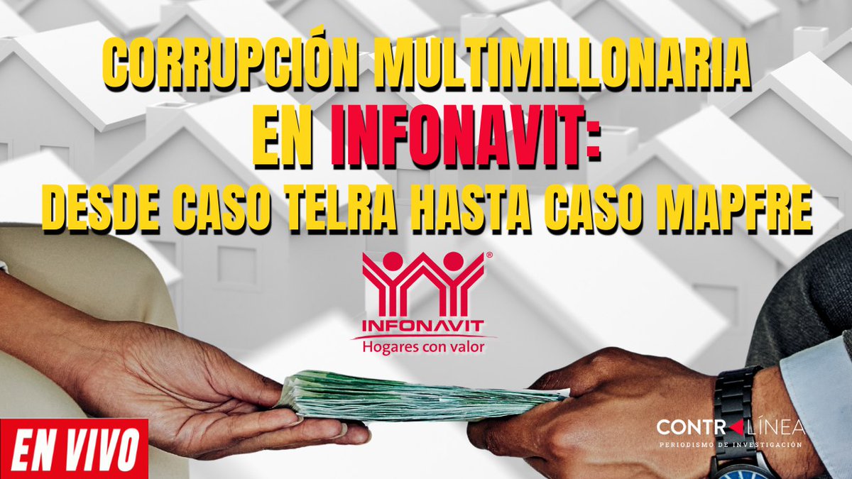 contralinea's tweet photo. CONTRALÍNEA EN VIVO | A través de #Telegram, #Facebook y #YouTube con Nancy Flores (@nancy_contra) y Aníbal García (@Anibal_garcia89)
-Nuestro tema principal es: #Corrupción multimillonaria en @Infonavit : desde caso #Telra hasta caso #Mapfre
-Además, revisaremos los daños que aún padece México por el error de diciembre de #ErnestoZedillo, a 30 años
Para ello entrevistaremos al doctor Óscar Rojas Silva
-Presentaremos la información más relevante de las últimas 24 horas
-Y el reporte de la conferencia de prensa matutina encabezada por la #presidenta de la República, Claudia @Claudiashein
Ventilan corrupción multimillonaria en Infonavit: desde caso Telra hasta caso Mapfre
Lee aquí 👉🏼https://t.co/6qMqzVvCyW
#ContralíneaTV #Periodismodeinvestigación 👇🏻
https://t.co/CMjf2cuuMc