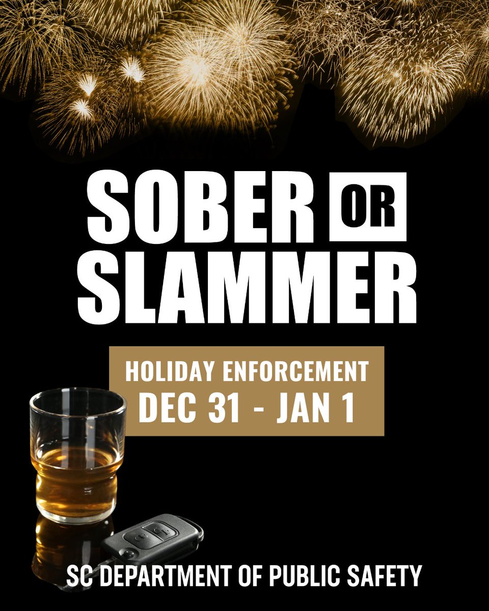 ** SPECIAL ENFORCEMENT – December 31, 2024 - January 1, 2025 **

Motorists across South Carolina will see additional law enforcement over the next two days as the SC Department of Public Safety conducts special enforcement during the Christmas holiday period.

SCHP troopers and