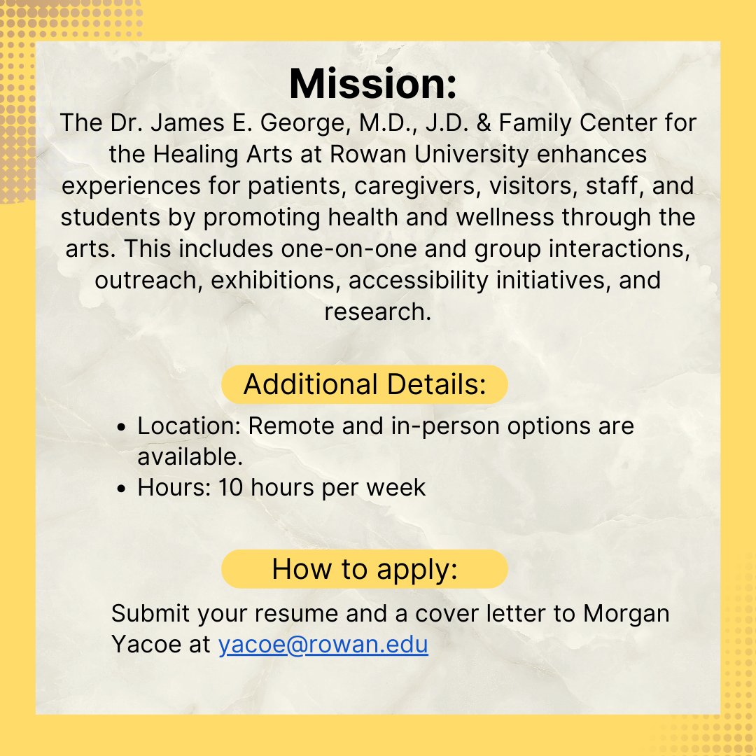 Edelman CCCA (@rowanccca) on Twitter photo Want to go into 2025 with an internship? ๐  The George Family Center for the Healing Arts has you covered! ๐จ ๐ฅ  Apply now! #RowanCCCA #RowanUniversity #RowanPROUD #GeorgeFamilyCenterfortheHealingArts #spring2025internships Want to go into 2025 with an internship? ๐  The George Family Center for the Healing Arts has you covered! ๐จ ๐ฅ  Apply now! #RowanCCCA #RowanUniversity #RowanPROUD #GeorgeFamilyCenterfortheHealingArts #spring2025internships
