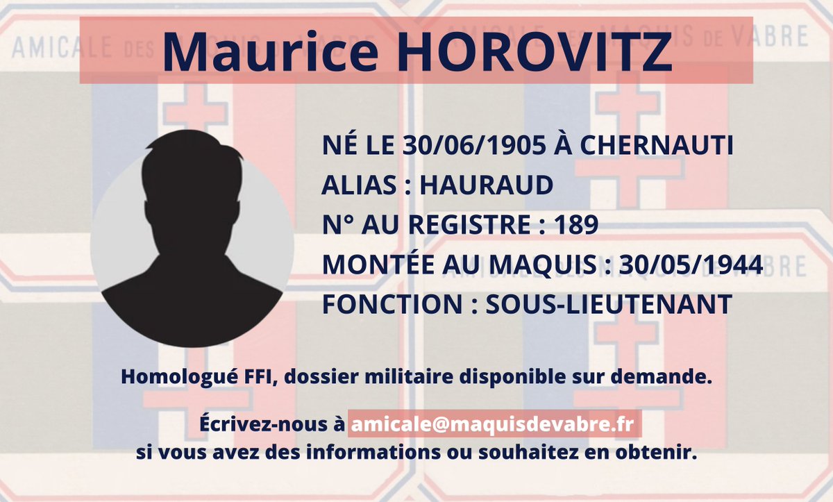 maquisdevabre's tweet photo. Maurice Horovitz se bat en 1939-40 puis reprend son métier d'ingénieur. Au maquis en mai 1944, il est sous-lieutenant. Il combat pour la prise d'un train allemand juste avant la Libération de Castres, gravement blessé par balle à la tête. Croix de guerre : https://t.co/lV7X70TS1s https://t.co/6iDe2SsqBY