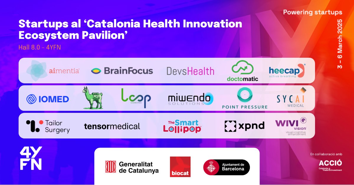 Biocat (@biocat_bioregio) on Twitter photo 🚀 Descobreix les 1️⃣6️⃣ startups que representaran el Catalonia Health Innovation Ecosystem al #4YFN25!
🔝Coneix les seves solucions i serveis innovadors del 3 al 6 de març, en el marc del #MWC25!
Les 16 startups 👇👀
biocat.cat/ca/actualitat/…
<a href="/gencat/">Generalitat de Catalunya</a> <a href="/bcn_ajuntament/">Ajuntament de Barcelona</a> <a href="/accio_cat/">ACCIÓ</a> 🚀 Descobreix les 1️⃣6️⃣ startups que representaran el Catalonia Health Innovation Ecosystem al #4YFN25!
🔝Coneix les seves solucions i serveis innovadors del 3 al 6 de març, en el marc del #MWC25!
Les 16 startups 👇👀
biocat.cat/ca/actualitat/…
<a href="/gencat/">Generalitat de Catalunya</a> <a href="/bcn_ajuntament/">Ajuntament de Barcelona</a> <a href="/accio_cat/">ACCIÓ</a>