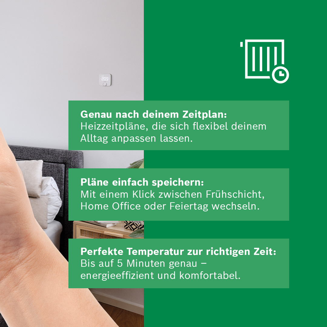 BoschSmartHome's tweet photo. Jeder Tag ist anders – deine smarte Heizungssteuerung weiß das.🌡️
Mit Bosch Smart Home legst du individuelle Heizzeitpläne fest – genau nach deinem Rhythmus und mit nur einem Klick - perfekt für deinen Alltag. 🔄✨
#SmartHome #EnergieSparen #SmartHeizen #BoschSmartHome https://t.co/IDf64zi6C4