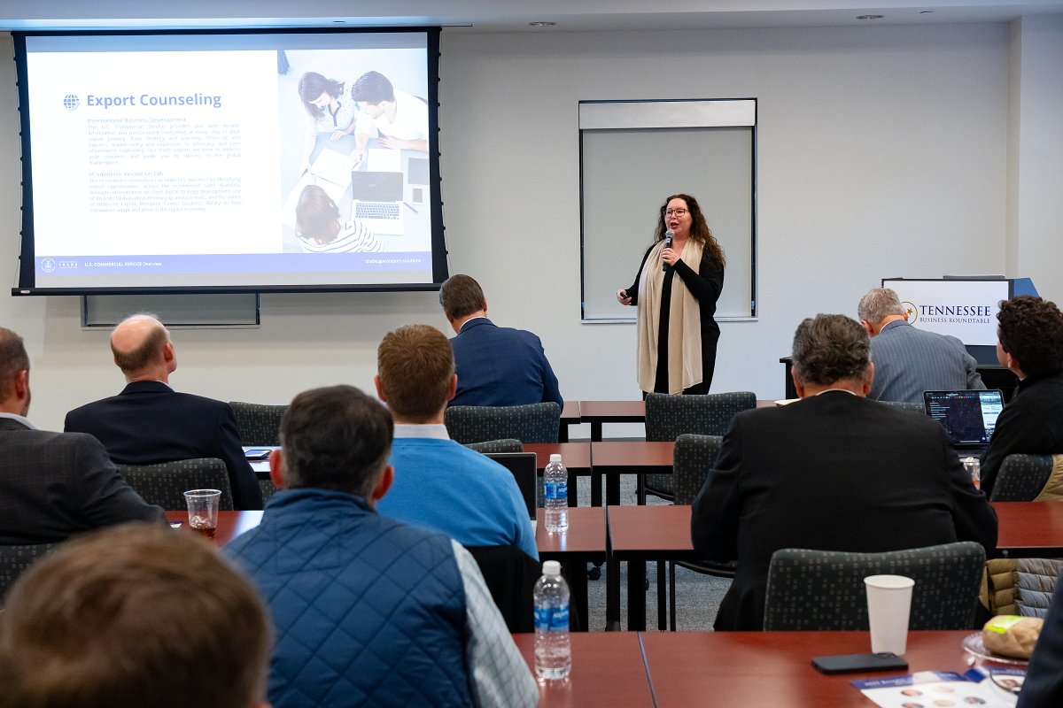 🌍 “Go global!” - Ms. Brie Knox, <a href="/TradeGov/">ITA</a>, shared strategies and resources to help TN businesses compete in international markets. Thanks for the insights! 🌟#TennesseeBusiness #GlobalTrade