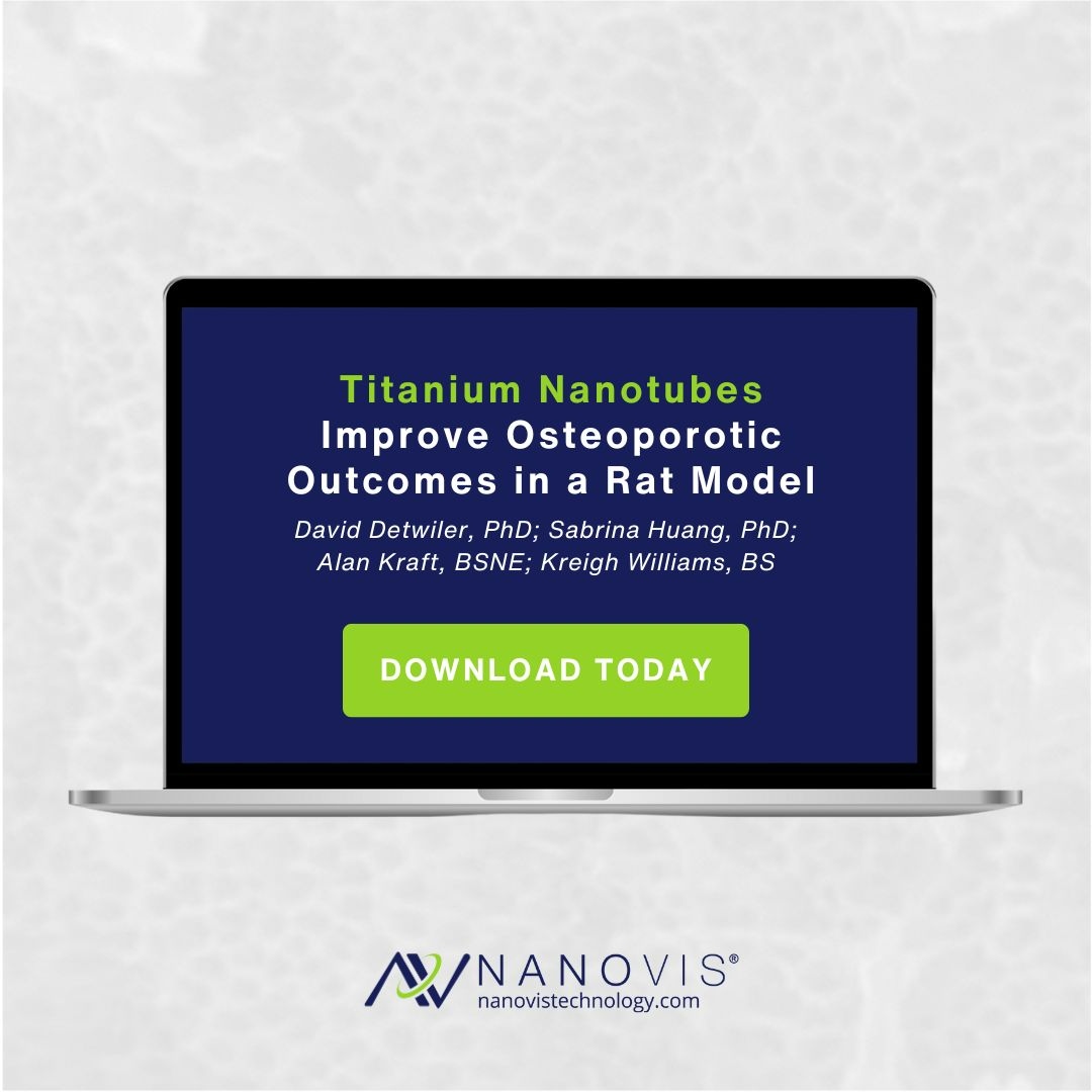 Nanovis's tweet photo. Titanium nanotubes have shown promise in tackling osteoporosis.

In a model simulating post-menopausal bone loss, these nanotubes demonstrated enhanced osteoblast activity and improved bone formation around implants. Could this innovation redefine outcomes for patients with fr... https://t.co/B7KuHKemJL