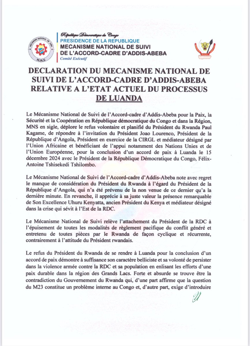 StanysBujakera's tweet photo. #RDC: « C'est le lieu ici de rappeler également la nécessité d'un dialogue entre le gouvernement du Rwanda et les FDLR, question naguère évoquée à un des sommets de la CIRGL. Il sied de souligner ici que tous les Hutu de la région ne sont pas génocidaires et ne nourrissent aucune intention belliqueuse vis-à-vis du Rwanda. », Professeur NTUMBA Luaba Lumu Coordonnateur du Mécanisme National de Suivi