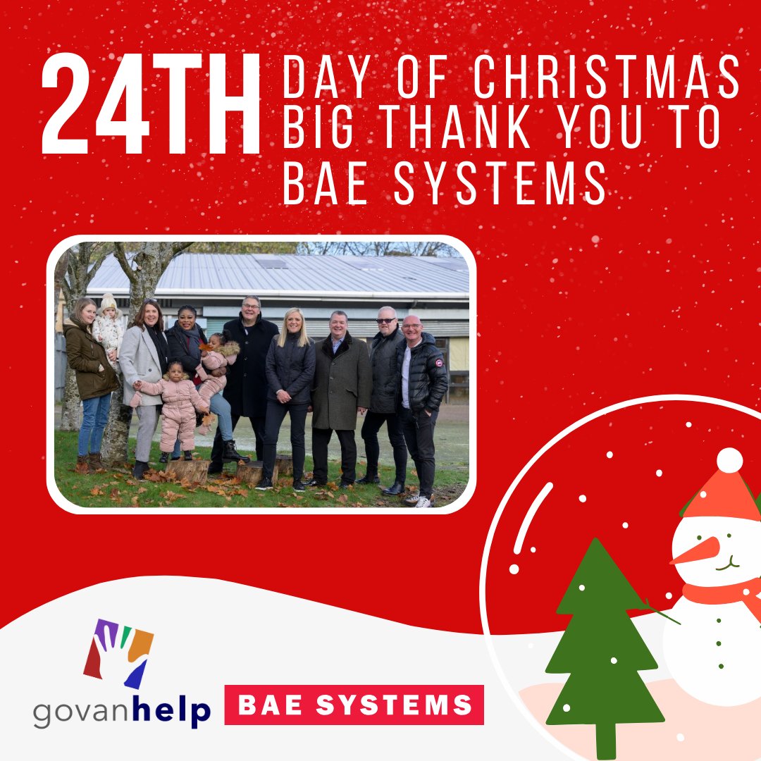 GovanHELP (@govanhelp) on Twitter photo On the 24th day of Christmas, Govan HELP would like to say the biggest thank you to our corporate partner <a href="/BAESystemsplc/">BAE Systems</a> for their incredible support, helping us build capacity and supporting our exciting plans to develop our new family centre. We look forward to 2025! On the 24th day of Christmas, Govan HELP would like to say the biggest thank you to our corporate partner <a href="/BAESystemsplc/">BAE Systems</a> for their incredible support, helping us build capacity and supporting our exciting plans to develop our new family centre. We look forward to 2025!