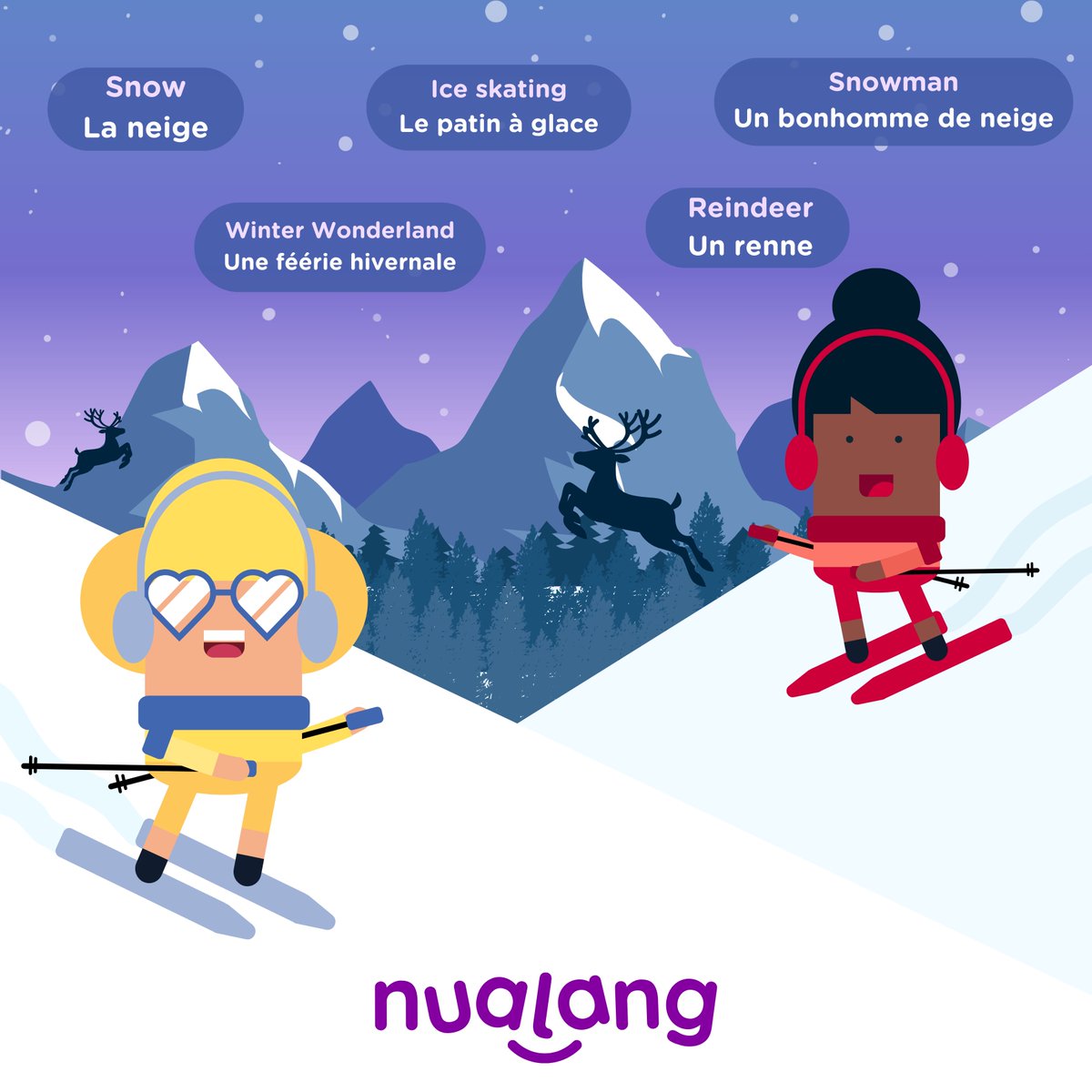 nualangapp's tweet photo. Joyeuses fêtes! Kicking off winter break with some festive season vocabulary in French! ❄️ The Nualas are getting into the festive spirit with fun winter activities.🎄⛄ 

#FrenchVocab #LanguageLearning #FestiveSeason #HolidayCheer #WinterBreak https://t.co/gQYTyy1XAI