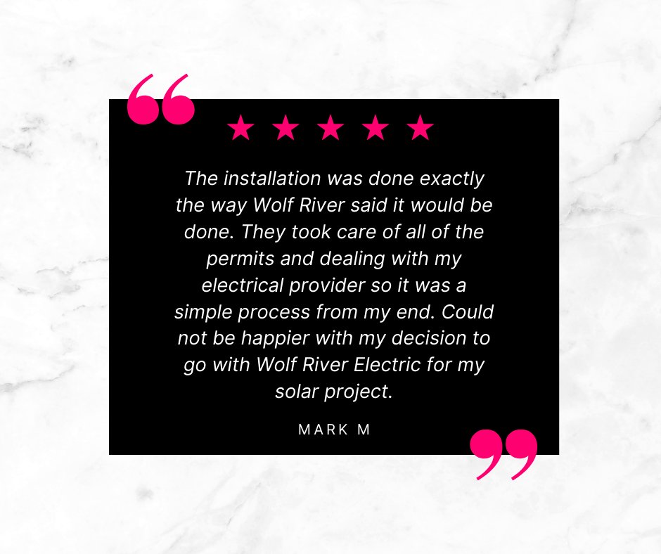 Mark was thrilled with our smooth installation process and loved that we handled everything with his electrical provider for an even easier experience! 👍🔌 Ready to get your own solar panel array? Visit wolfriverelectric.com to get started! ☀️🏡 #HassleFree #GoSolar