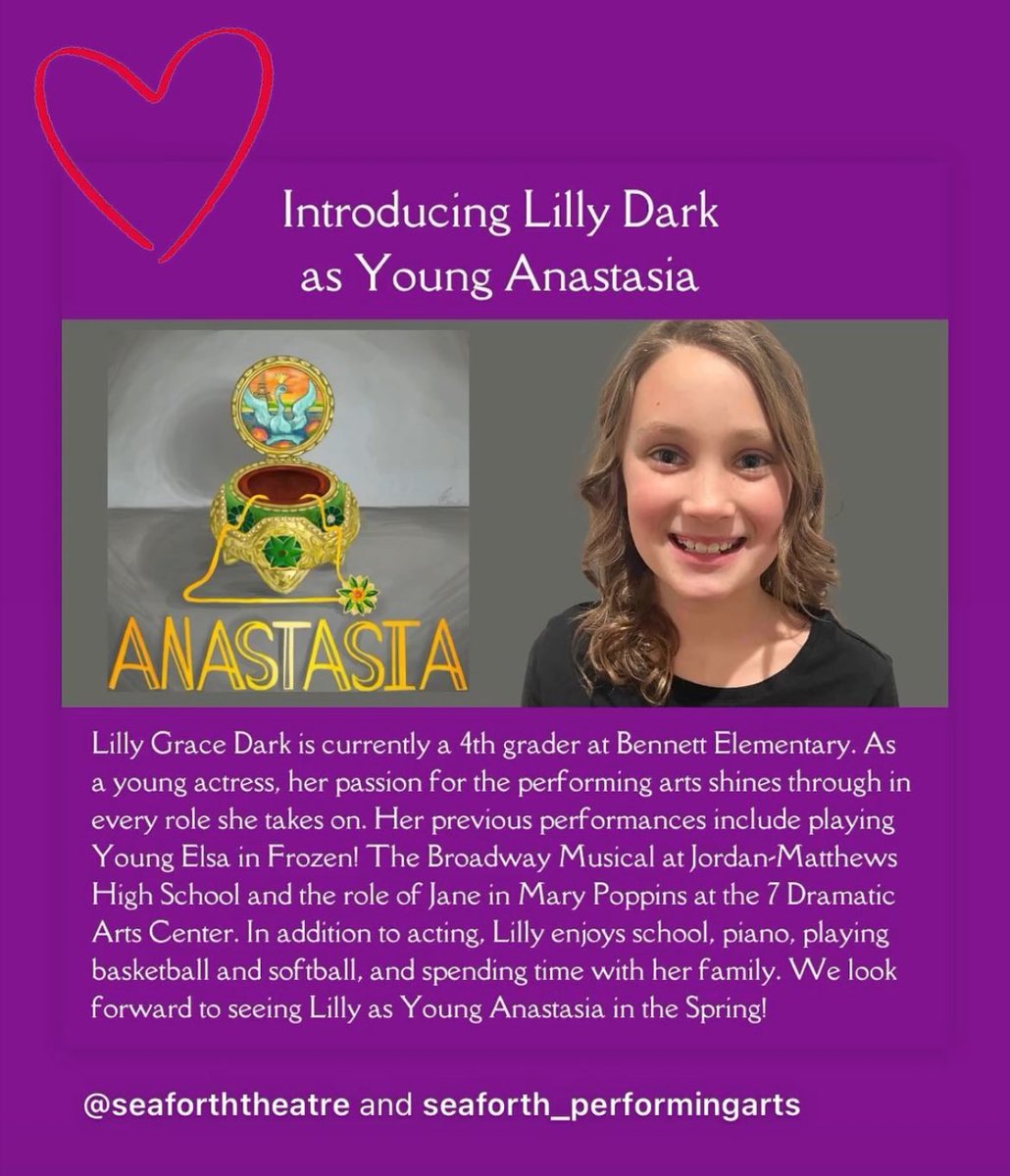 We are so proud of Lilly! She can do anything she sets her mind to. Check her out at Young Anastasia at <a href="/seaforthhs/">@SeaforthHS</a> in the Spring! <a href="/bennettelemccs/">Bennett School</a> #BearDown #OneChatham