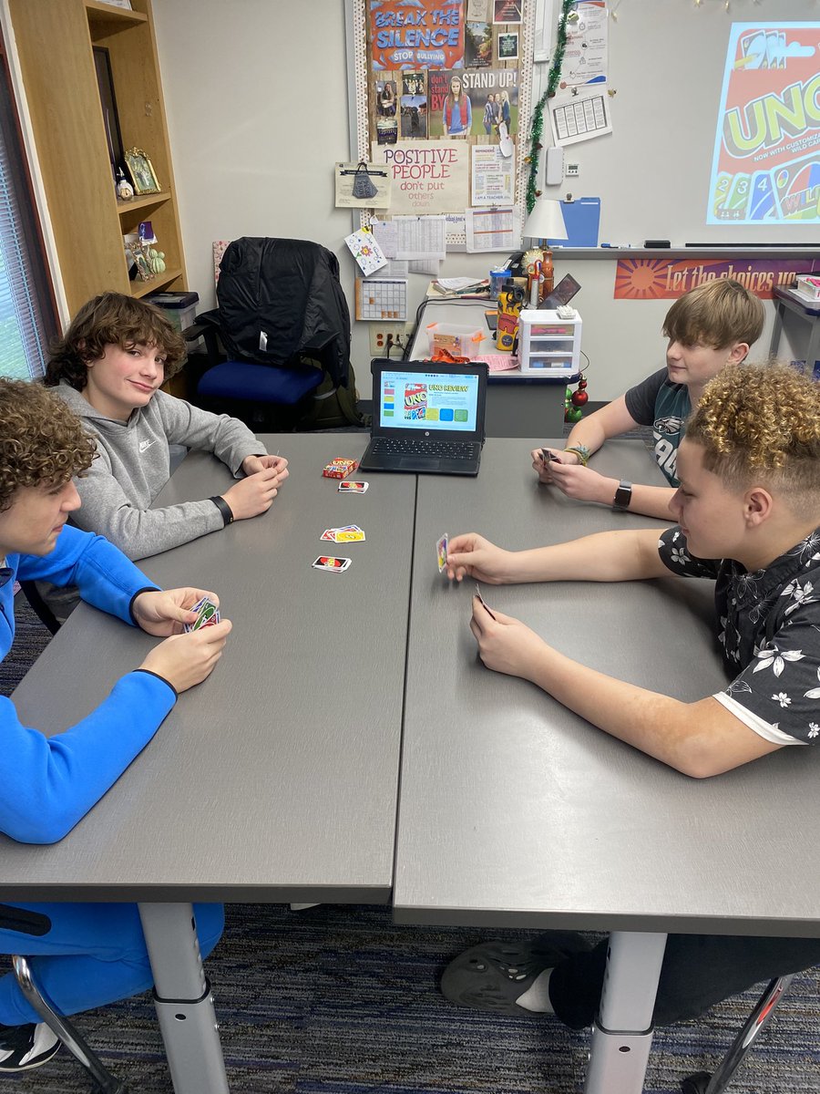 Things are getting competitive in our Uno review game today in 8th grade health!