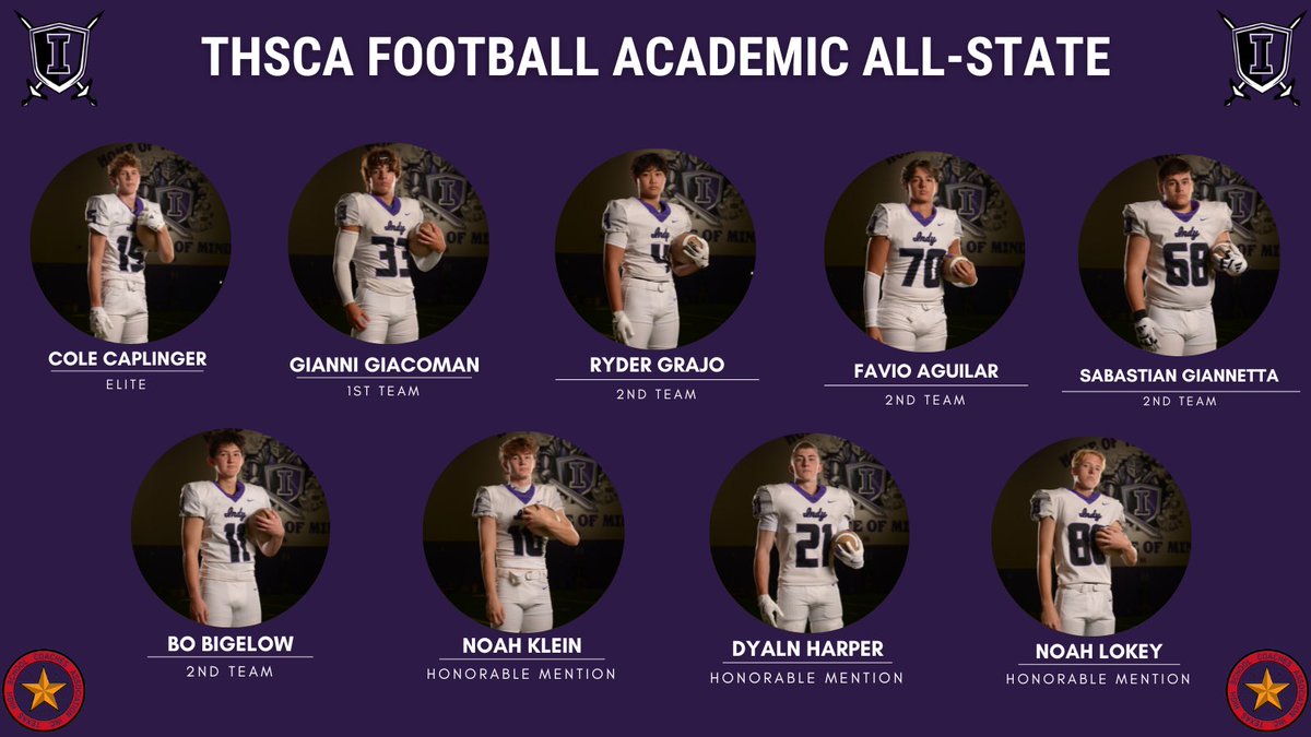 IHSKnightsFB's tweet image. Congrats to all of our THSCA Academic All-State recipients! #StateOfMind⚔️