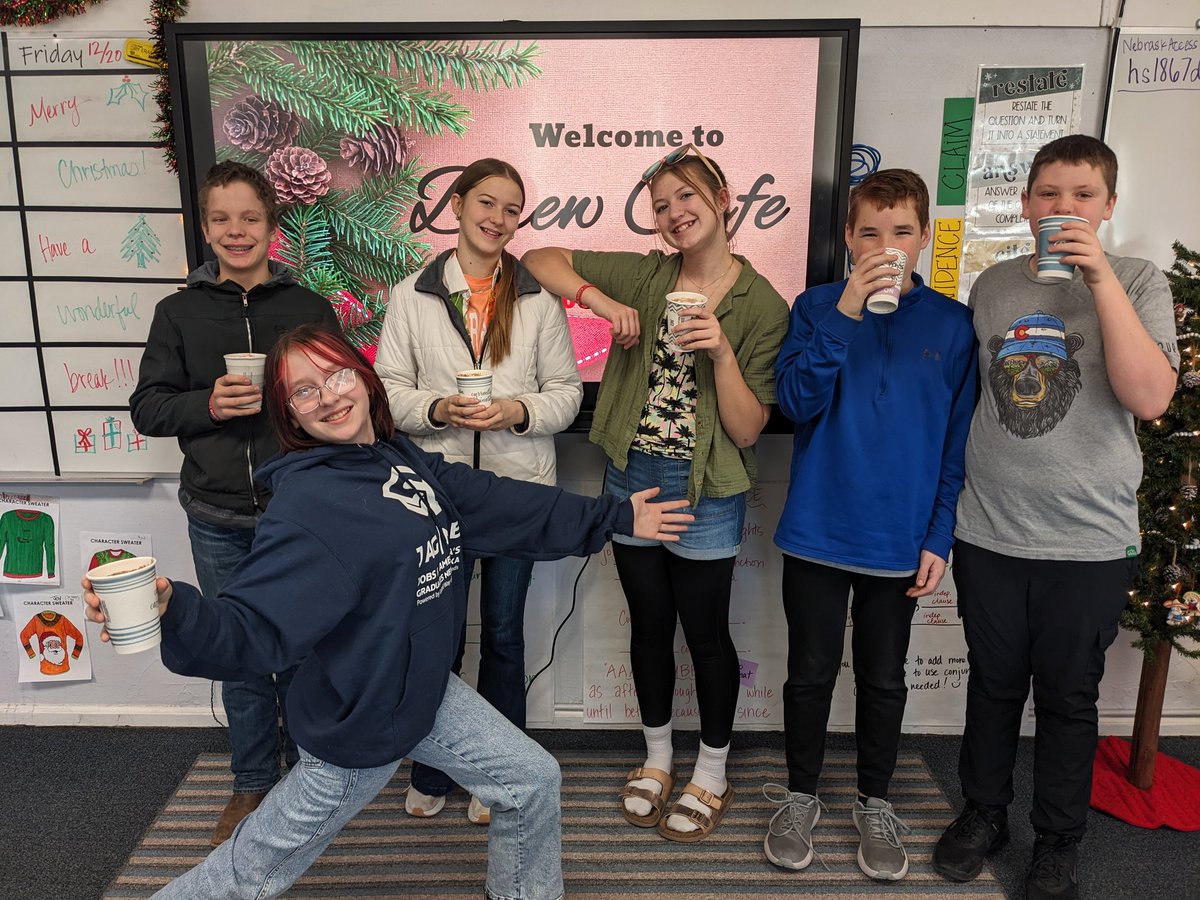 BevinDrew's tweet photo. Drew Cafe is back! We heard some wonderful poems this morning while sipping on hot cocoa 🎄☕ #7thGrade #ela @LitchfieldPS https://t.co/J0oYuxZ337