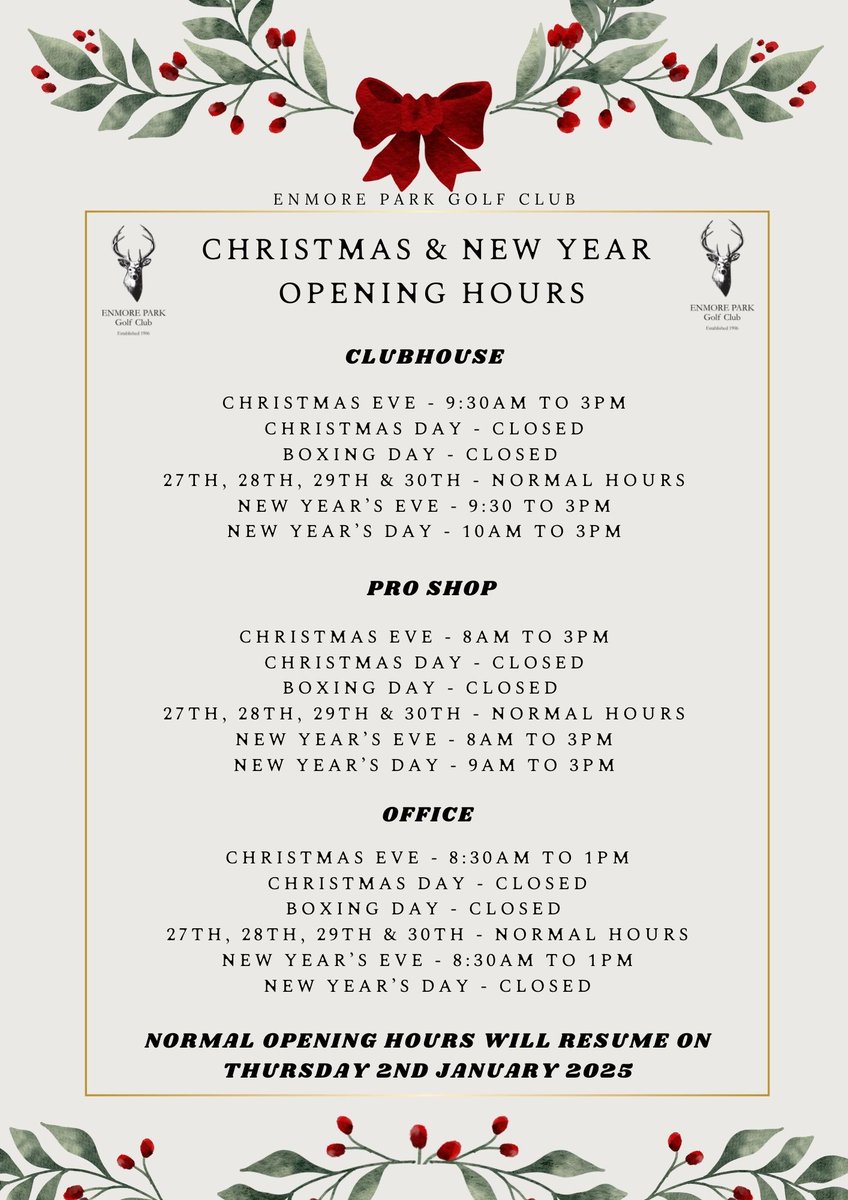 EnmoreParkGC's tweet image. We would like to take this opportunity to thank our members, guests &amp;amp; visitors for your incredible support throughout the year.
We hope you have a great Christmas &amp;amp; a New Year filled with joy, laughter &amp;amp; cherished moments with loved ones.
Thank you for being part of our journey.