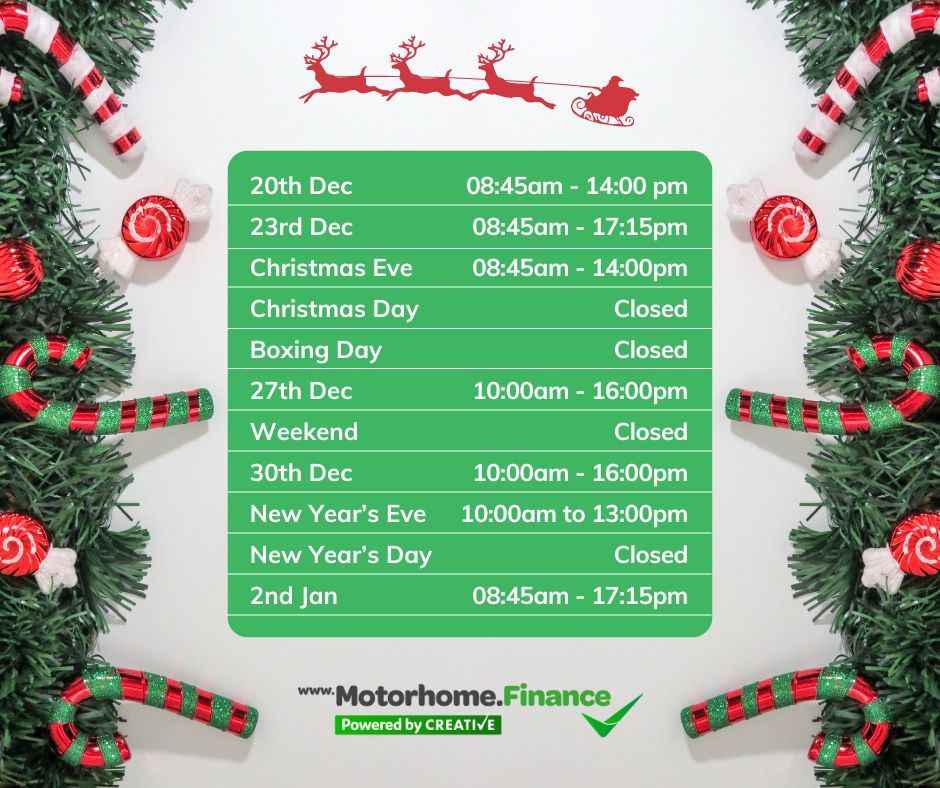 CreativeMhome's tweet photo. Our office opening hours over Christmas and New Year🎄🎅

#festiveseason #motorhomefinance #motorhomefunding #financebrokers https://t.co/uehpqaikeh