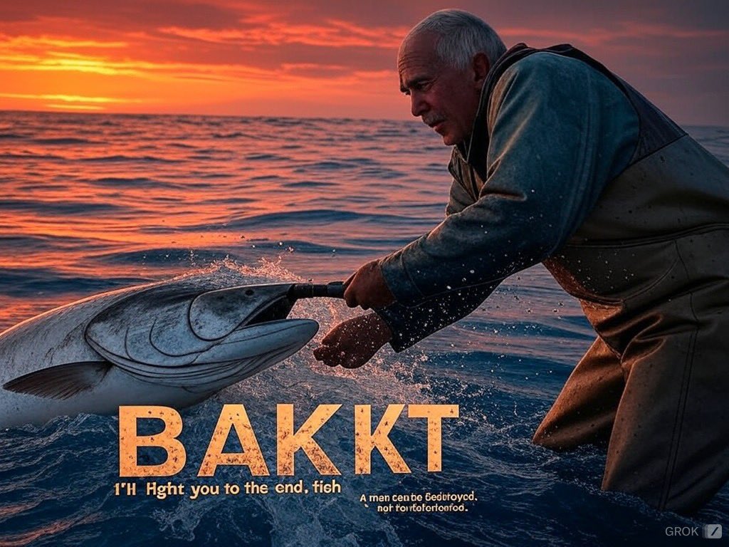 stone_boy_ck's tweet photo. "I will fight with you to the end, fish, with the strength of $BAKKT ."
 "A man can be destroyed but not defeated."

-"The Old Man and the Sea" by Ernest Hemingway