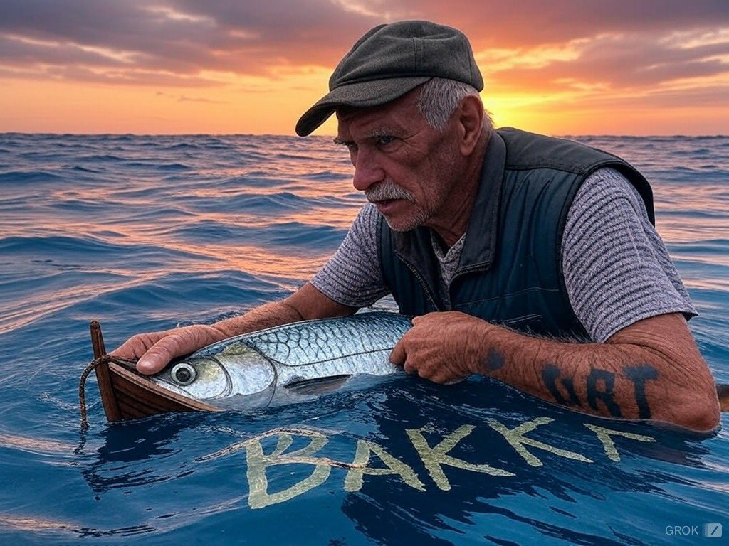 stone_boy_ck's tweet photo. "I will fight with you to the end, fish, with the strength of $BAKKT ."
 "A man can be destroyed but not defeated."

-"The Old Man and the Sea" by Ernest Hemingway