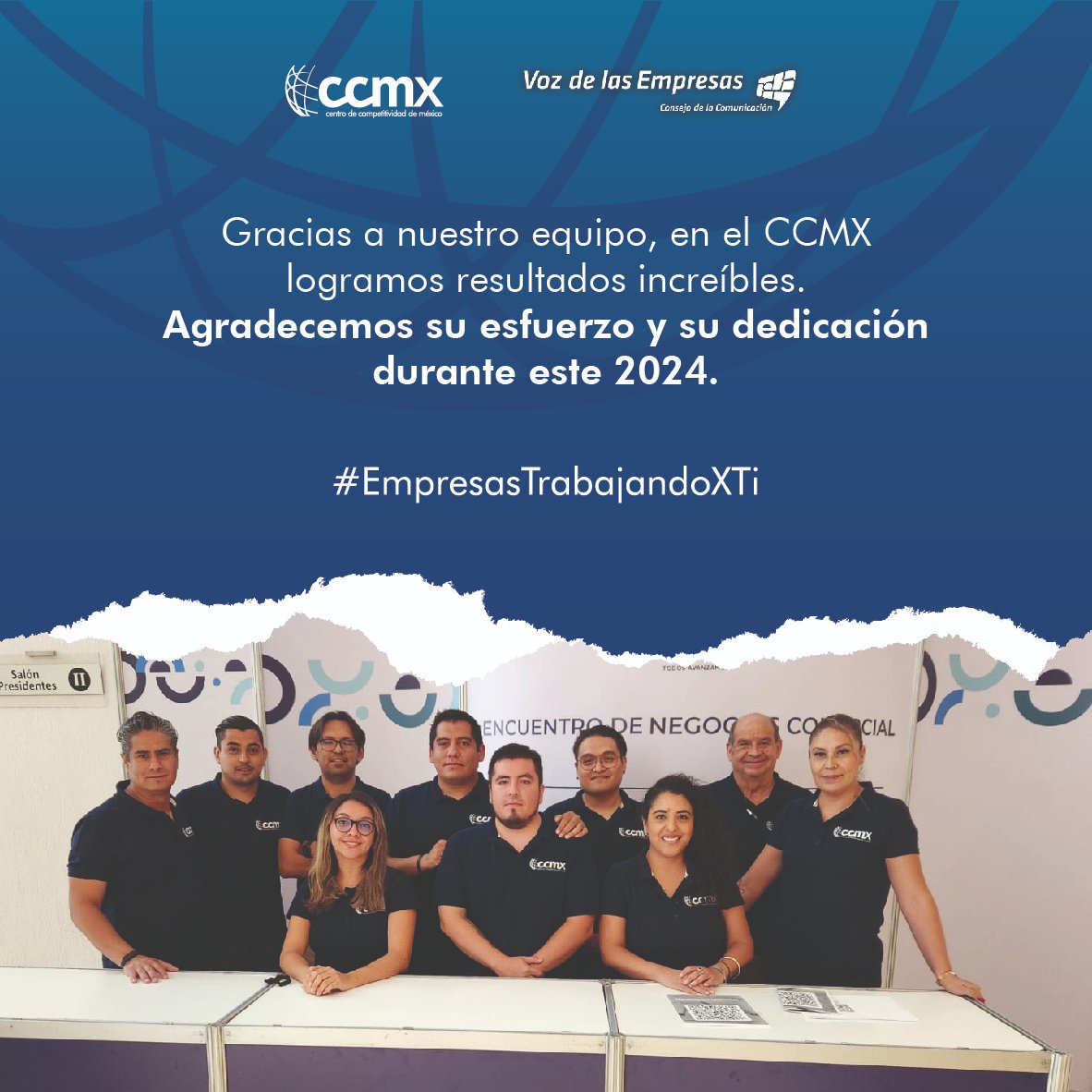 soyccmx's tweet photo. En el #CCMX agradecemos la labor de todas y todos nuestros colaboradores durante este 2024, nuestros logros no serían posibles sin ustedes. 🙌

#EmpresasTrabajandoXTi https://t.co/4Kcx1DzluQ