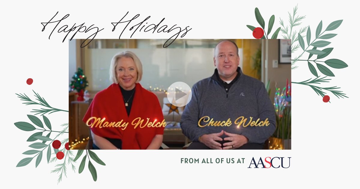 As 2024 ends, we celebrate our members' achievements and progress in #HigherEd. Your dedication is inspiring!

Watch this holiday message from Chuck and Mandy Welch, reflecting on his 1st year as AASCU president and what's ahead: youtu.be/h2o5GjzKyZY

❄️ Happy Holidays!