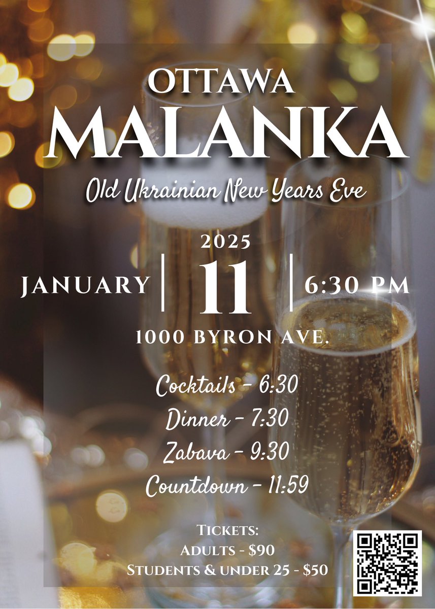 Café Ukraine is excited to collaborate w Ukrainian National Federation, Ukrainian Youth Association, uOttawa Students Club &amp;St. John the Baptist Young Adults on a pan-community “Malanka” (Old 🇺🇦 New Year’s Eve) January 11th. Tix via QR or tinyurl.com/bdfd9r6s #ottawa #malanka