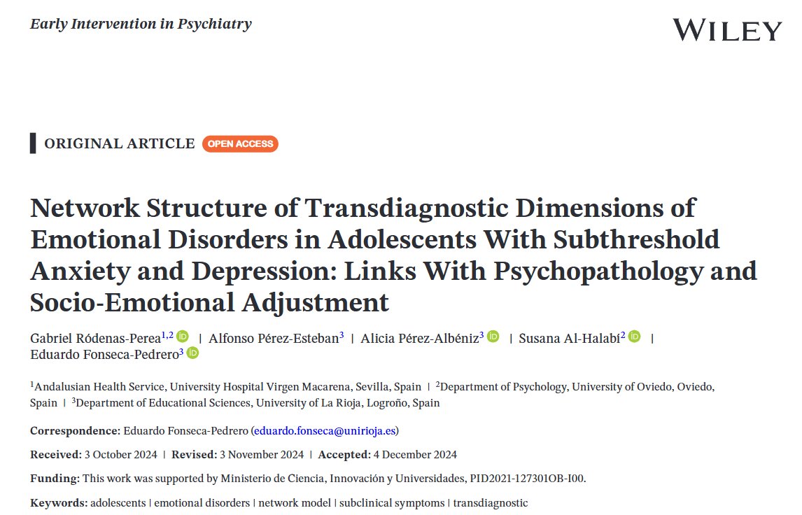 S_Al_Halabi's tweet photo. 📚Nuevo artículo del proyecto de investigación #PSICE coordinado por @EduardoFonsec31. Implicaciones:1️⃣El estudio de estados subclínicos en adolescentes permite entender las dinámicas entre distintas variables que podrían evolucionar hacia diferentes problemas de salud mental. 2⃣La integración del modelo de redes con la perspectiva transdiagnóstica en los problemas emocionales de los adolescentes permite su mejor comprensión y posibles tratamientos más individualizados. 3⃣La importancia de la calidad de las relaciones en el contexto educativo, alentando al desarrollo de programas de prevención universal. @gab_rodenas 
Descárgalo (open acces)➡️ https://t.co/ch9jfU40F0