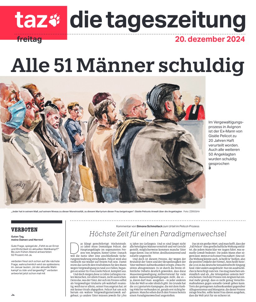 #tazeins zum Urteil im Vergewaltigungsprozess in Avignon <a href="/tazgezwitscher/">taz</a>