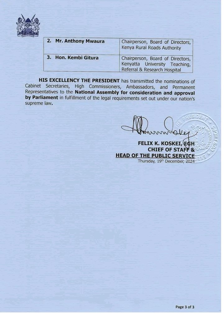 NIAJENEWS's tweet photo. BREAKING NEWS: President Ruto makes changes in his cabinet as follows
Kipchumba Murkomen CS Interior 
Mutahi Kagwe - CS Agriculture 
Lee Kinyanjui  - CS Investment And Trade 
William Kabogo - CS ICT 
Salim Mvurya - CS sports https://t.co/66aOX5eG9F