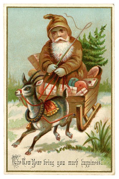 Tom_Rowsell's tweet image. 🧵 Some charming Victorian Xmas cards with festive motifs that are less popular these days. First, the Yule goat 🐐