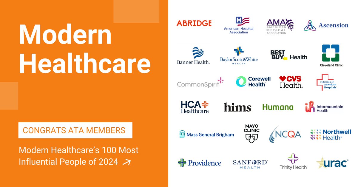 American Telemed (@americantelemed) on Twitter photo 🎉 Congratulations to the ATA members named to <a href="/modrnhealthcr/">Modern Healthcare</a>’s 100 Most Influential People in Healthcare!
Your leadership & innovation are shaping the future of healthcare. We’re proud to have you as part of the ATA community!
hubs.ly/Q02_XPCq0 🎉 Congratulations to the ATA members named to <a href="/modrnhealthcr/">Modern Healthcare</a>’s 100 Most Influential People in Healthcare!
Your leadership & innovation are shaping the future of healthcare. We’re proud to have you as part of the ATA community!
hubs.ly/Q02_XPCq0