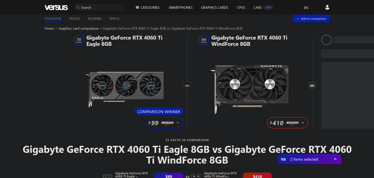 Cintari_'s tweet photo. @versus_com The comparison between these two nearly-identical GPUs is listing of them to be a winner based on a decidedly WRONG price. It is definitely no $99, that is the cost of a wholly unrelated HDMI extender.
https://t.co/vDaW5OBc0w https://t.co/vBVzqz6WUE