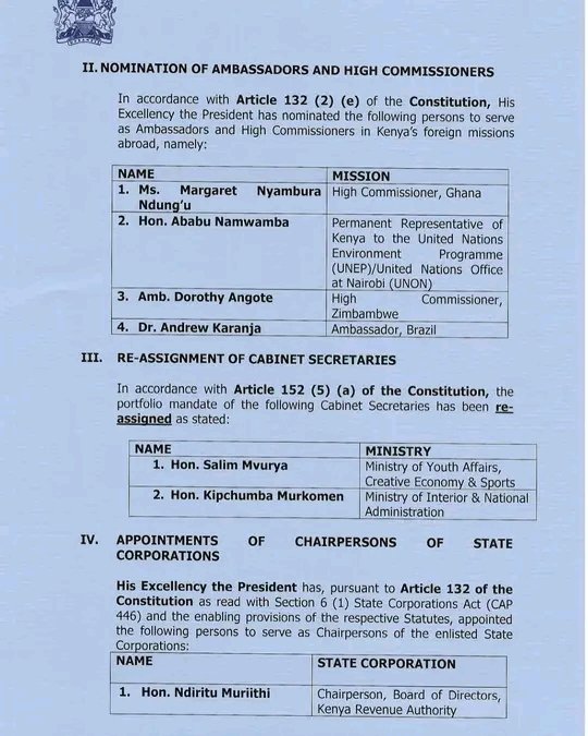 MboyaSulman's tweet photo. Excecutive changes... Uhuru's men back in the Government. https://t.co/BRdrE1EEH1