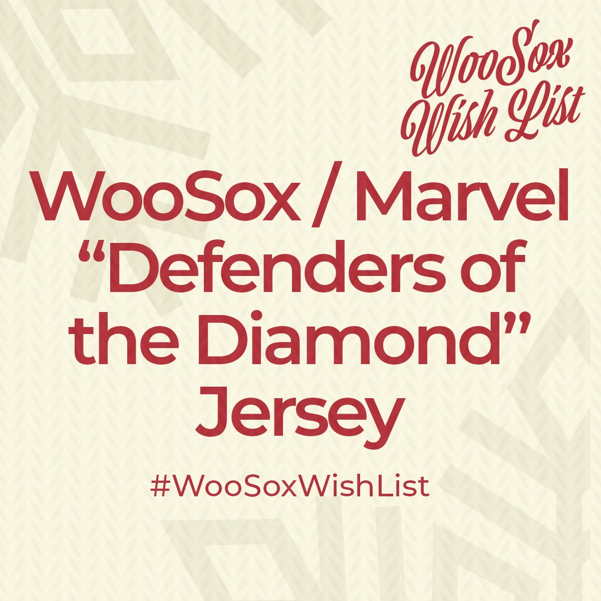 WooSox's tweet photo. How does a WooSox / Marvel "Defenders of the Diamond" jersey sound to y'all?!? 🦸

RT for a chance to win! 🎁

#WooSoxWishList https://t.co/J7vMJO7cjm