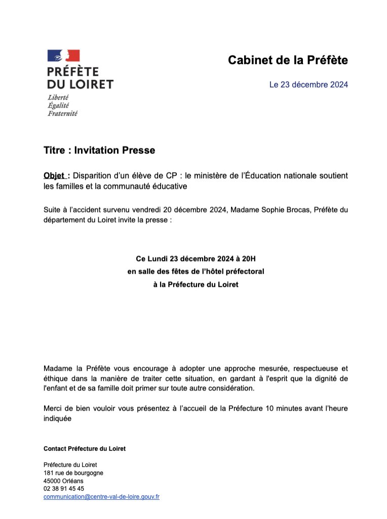 3ecom20244's tweet photo. Madame la Préfète du Loiret invite la presse ce lundi 23 décembre à 20h. @2ecom2024 @.PrefectureLoiret @.LaRepduCentre @.C8 https://t.co/9NLQvugk6Q