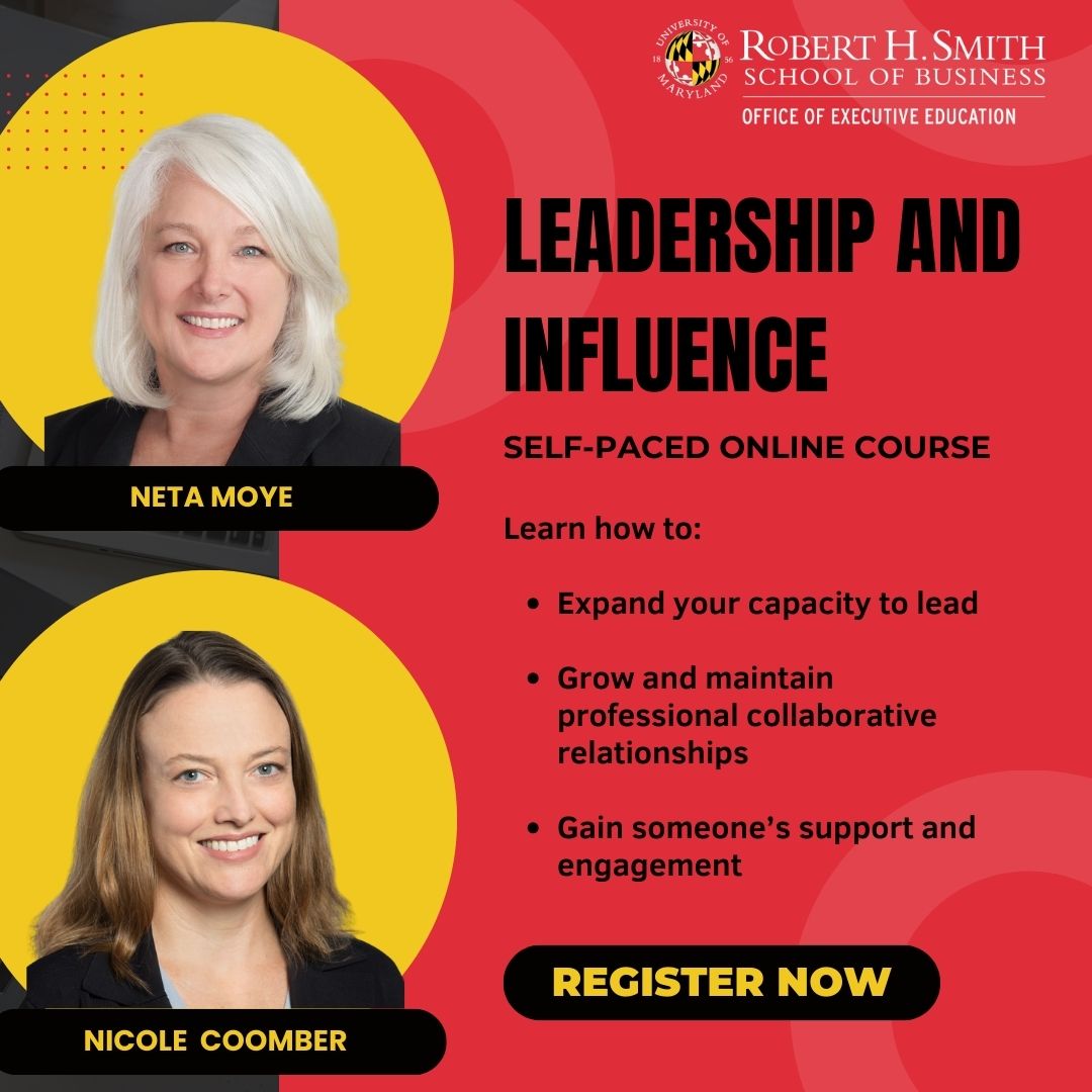 ExecEdSmithUMD's tweet photo. Take your leadership to the next level! Designed by expert Smith faculty Nicole Coomber and Neta Moye, our self- paced online course will help you gain valuable insights and practical strategies to enhance your skills and inspire your team. Learn more at: https://t.co/T2MvS6b7kP https://t.co/tS1ItHs7Ch