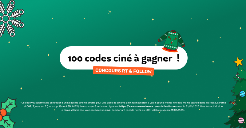Sowee_Officiel's tweet image. ✨ CONCOURS RT & FOLLOW ✨
Demain, c'est la Journée du Pull "moche" de Noël 🎅. Si si 👀 Et pour célébrer Noël, il y a 1️⃣0️⃣0️⃣ codes cadeaux ciné à gagner. Eh ouais ! 😉
🔁 RT en commentant #PULLDENOEL
➡️ FOLLOW @Sowee_Officiel
🍀 TAS : le 23/12/24
💫 Joyeuses Fêtes à tous !